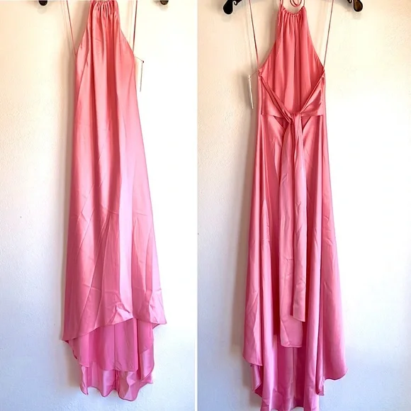 Alice + Olivia Pink Halter Dress Pink Satin High Low Slip Dress - Size 2 NWT